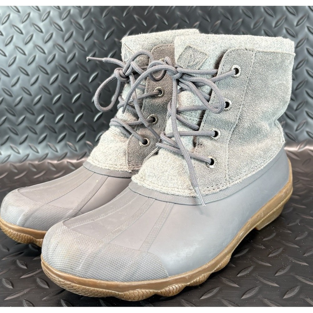 Sperry Saltwater Wool Suede Duck Boots Size 7.5 Womens Light Gray Booties